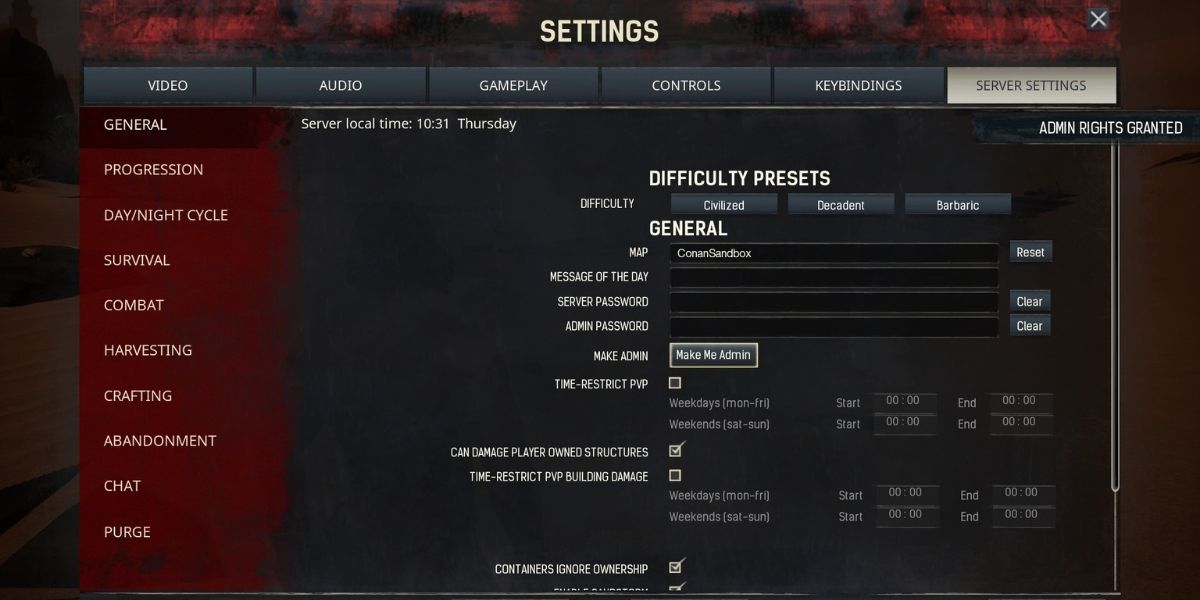 Conan Exiles settings menu