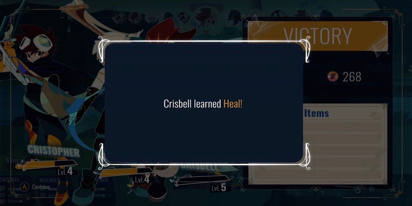 the battle reward screen from Cris Tales