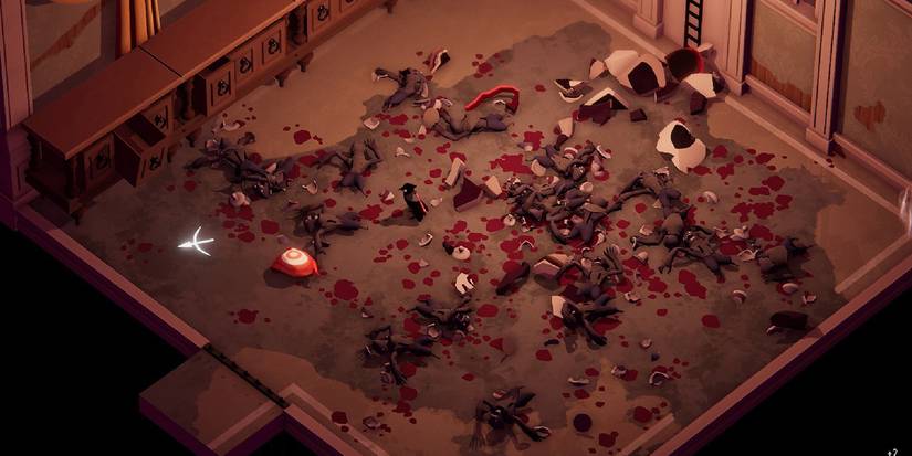 Death's Door - The Raven Hanging Out In A Room Surrounded By Enemies They've Killed