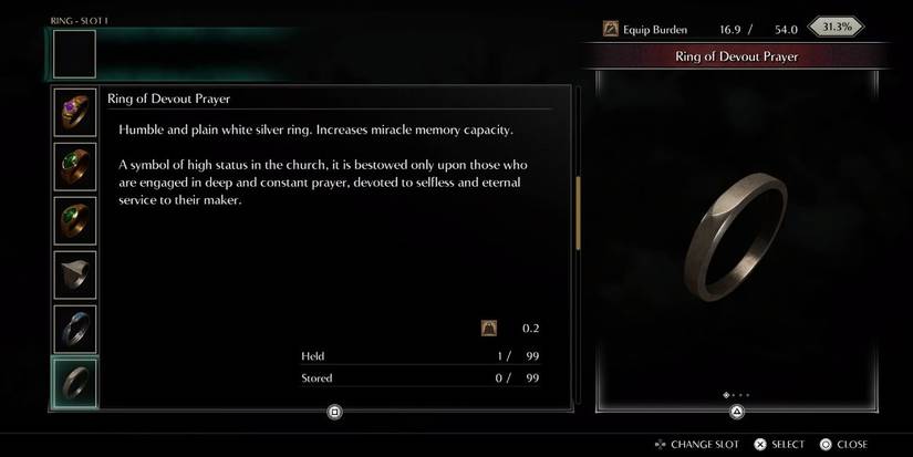Demon's Souls Ring of Devout Prayer in Inventory Screen