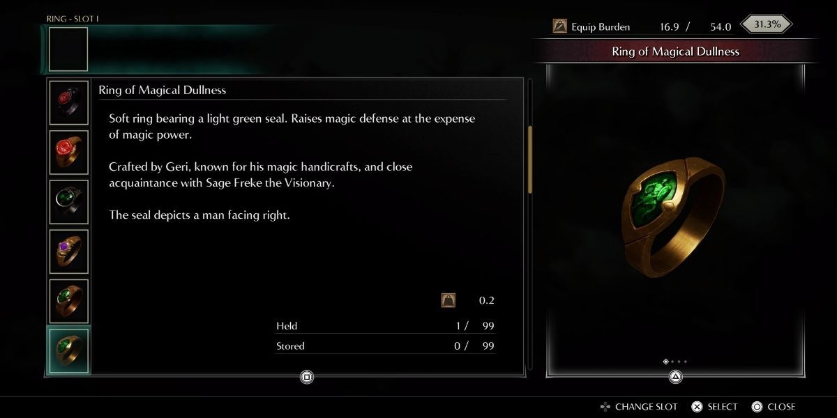 Demon's Souls Ring of Magical Dullness in Inventory Screen