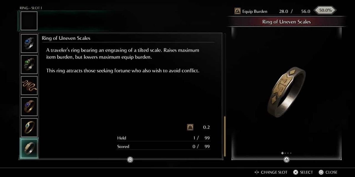Demon's Souls Ring of Uneven Scales in inventory screen