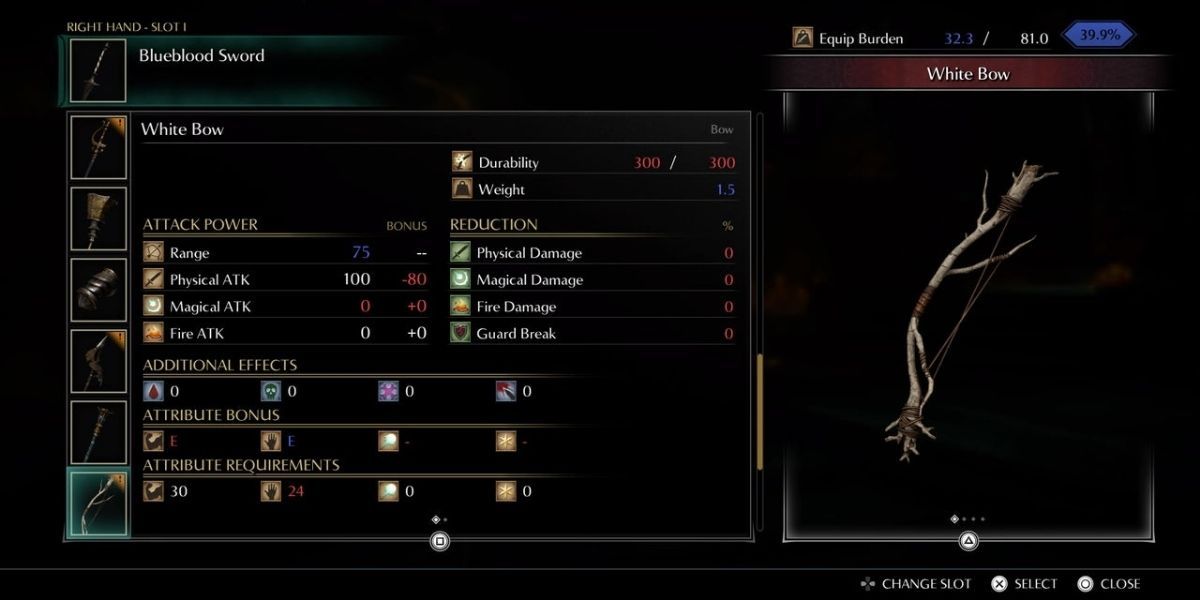 Demon's Souls inventory screen White Bow