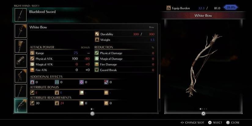 Demon's Souls inventory screen White Bow