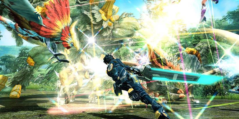 A character attacking a boss