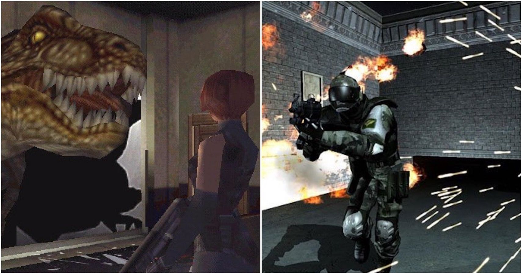 Dino crisis and FEAR split image