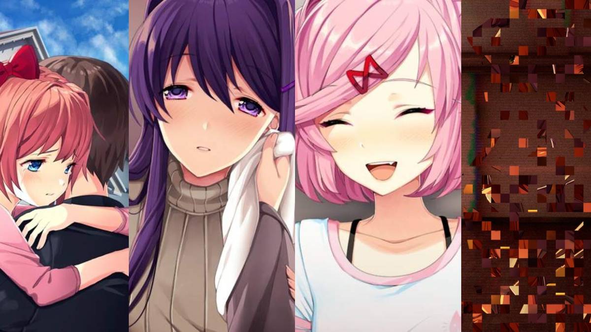 Sayori, Yuri, Natsuki, and Glitched Monika of Doki Doki Literature Club