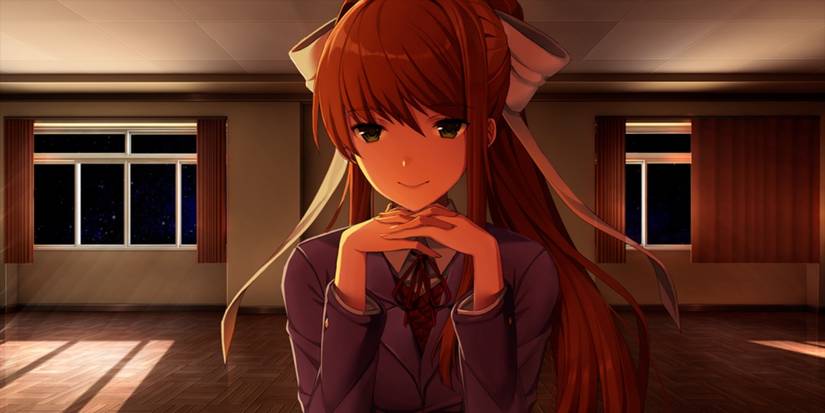 A cutscene with Monika in Doki Doki Literature Club