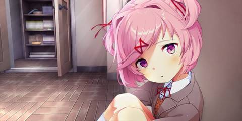 A cutscene with Natsuki in Doki Doki Literature Club