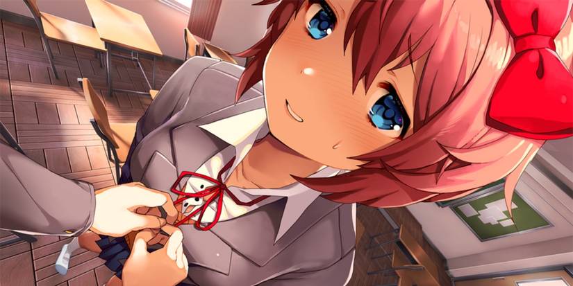 A cutscene with Sayori in Doki Doki Literature Club