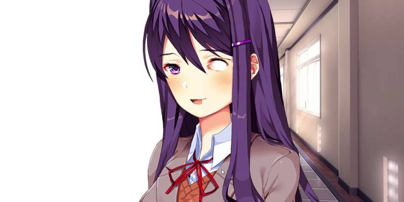 A look into half the face of Yuri's jumpscare in Doki Doki Literature Club
