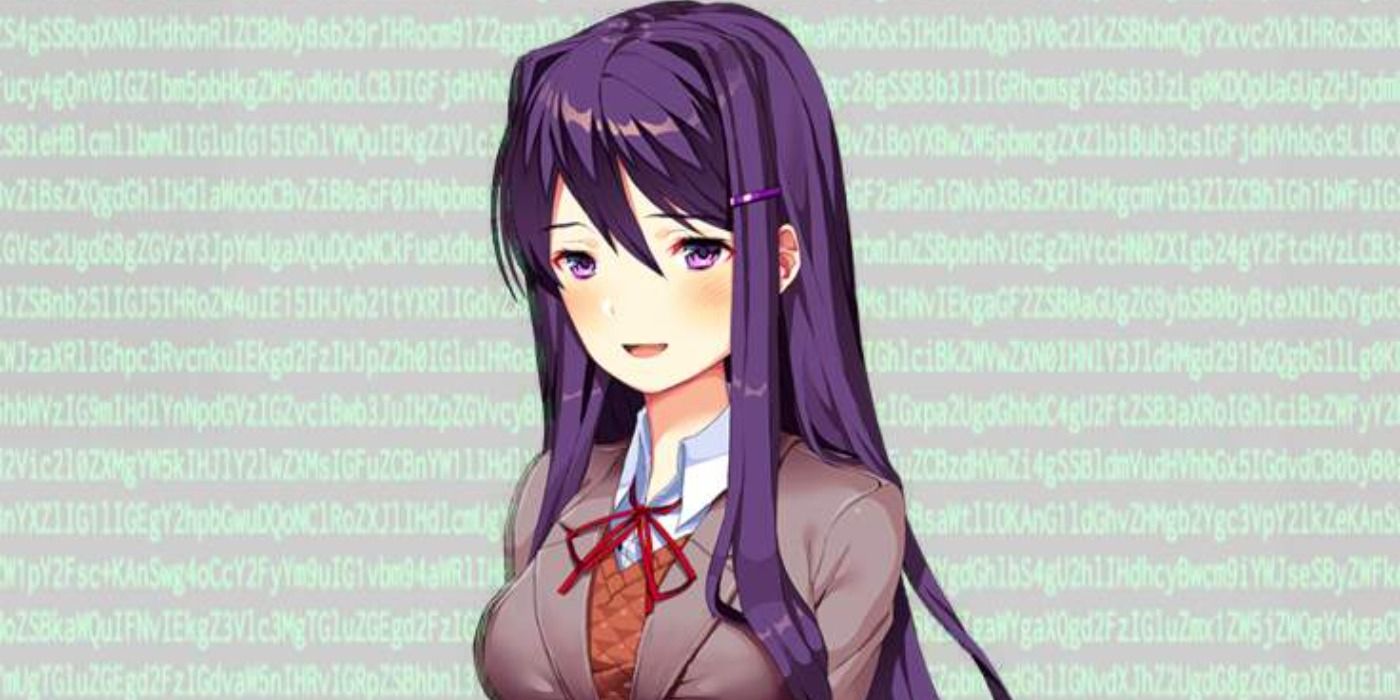 Yuri with the Base64 encoded story found in her game file of Doki Doki Literature Club