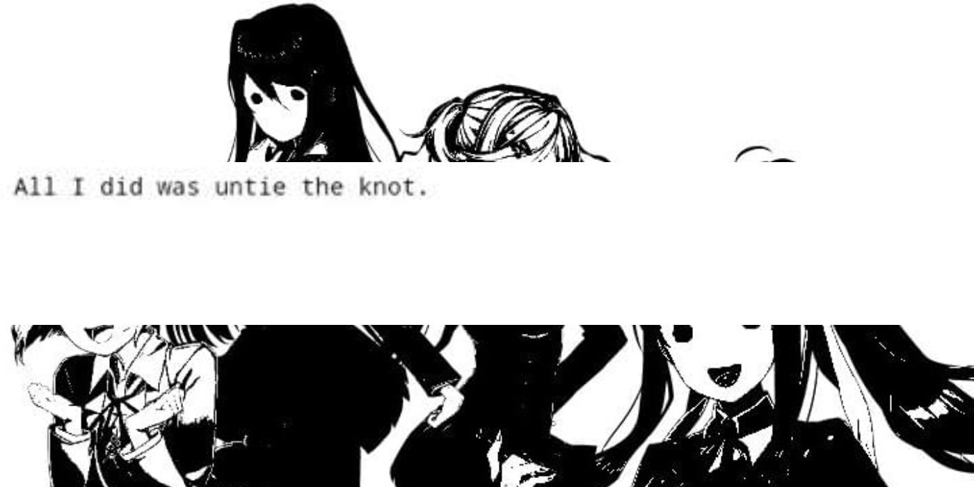 A text from CAN YOU HEAR ME.txt with the Doki Doki Literature Club members in black and white