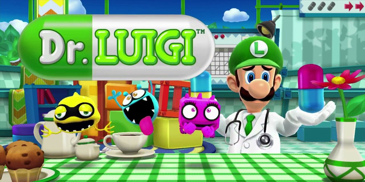 The title screen for Dr. Luigi
