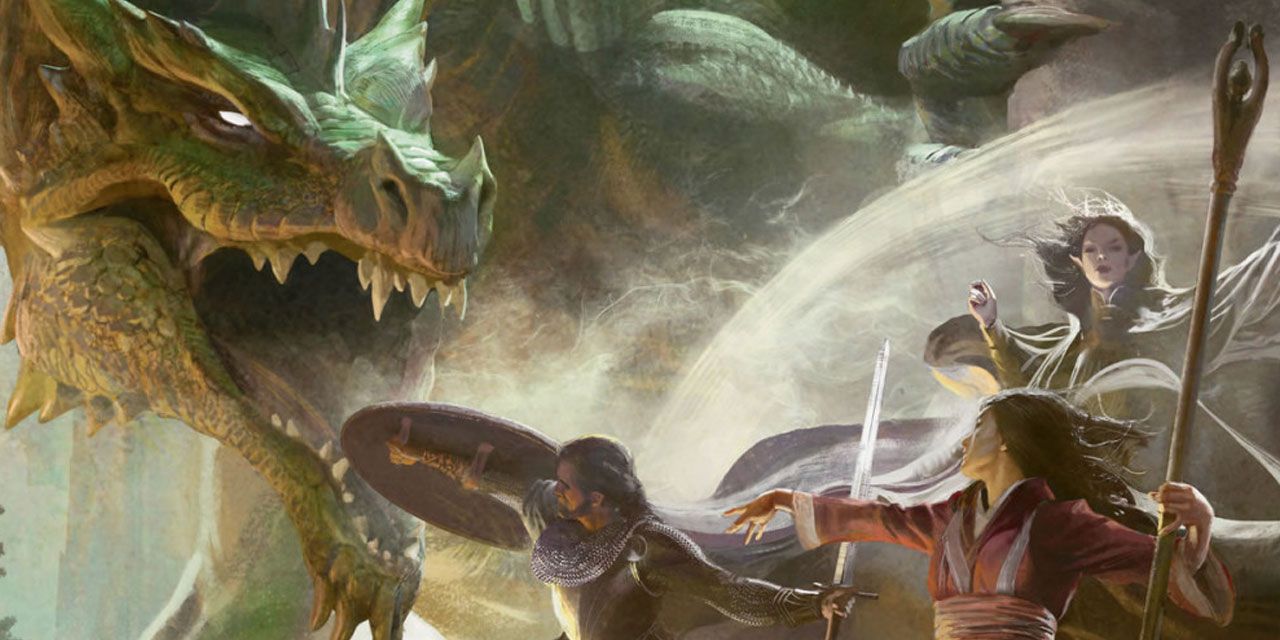 Dungeons and Dragons adventurers fighting a dragon