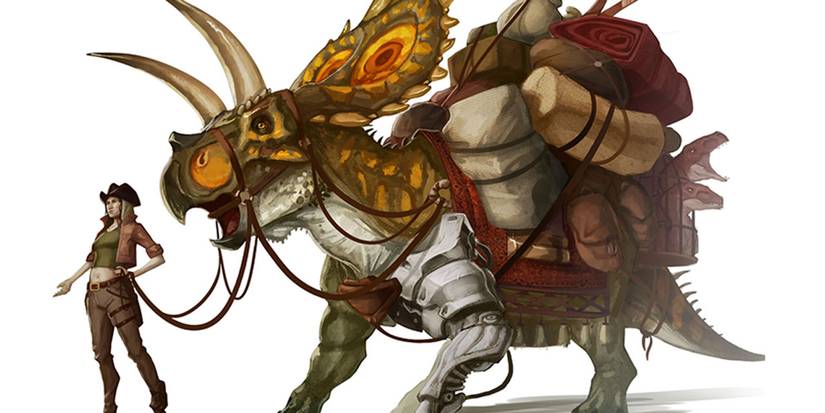 Dungeons and Dragons triceratops and woman