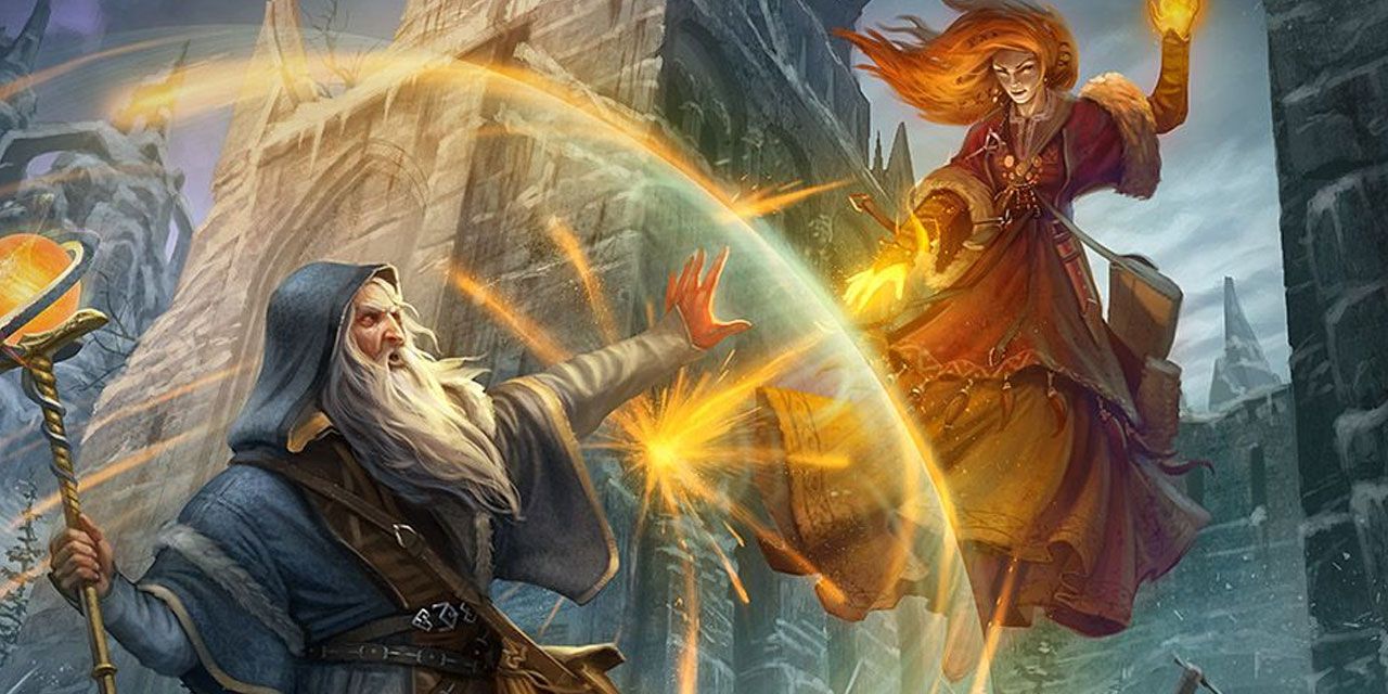 Dungeons and Dragons wizards fighting each other