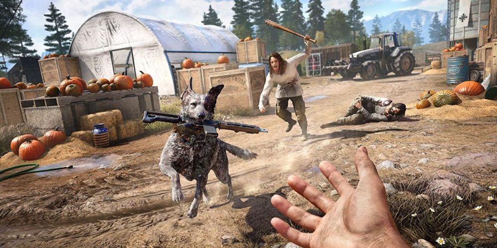 Far Cry 5 Dog Bringing a Gun to Player