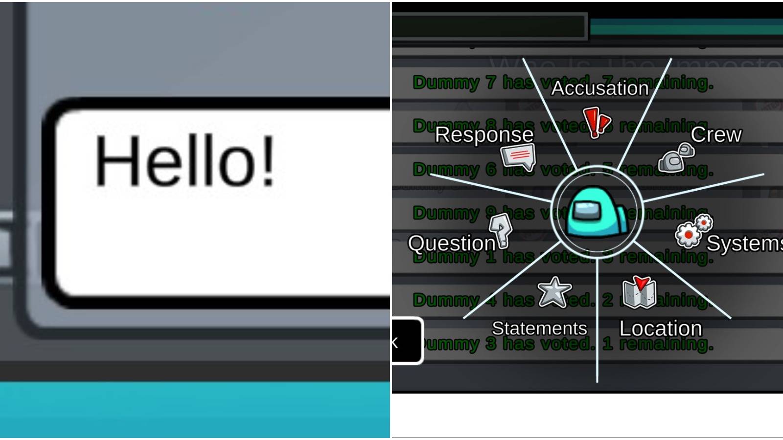 Among Us typing keyboard and wheel options