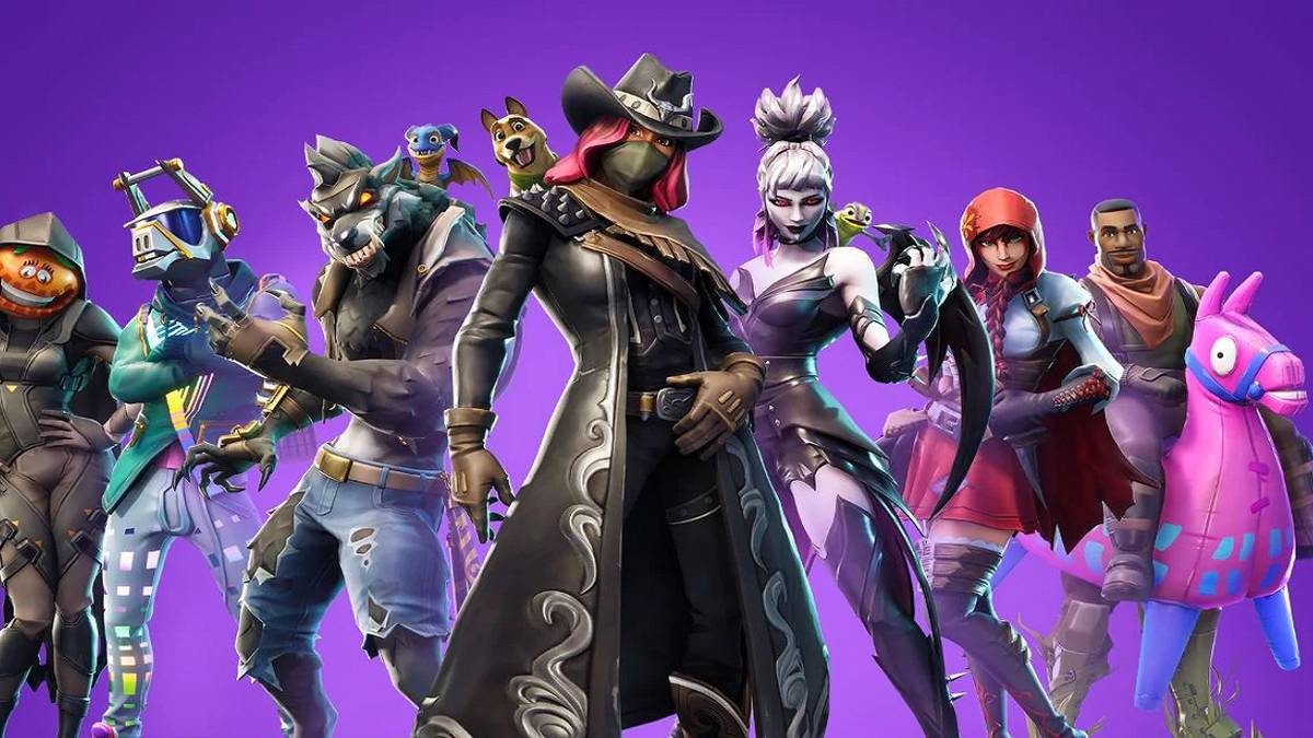 Fortnite character skins purple background