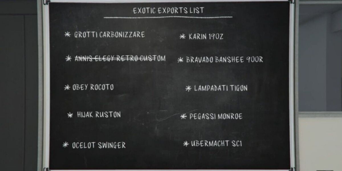 GTA online auto shop exotic exports list