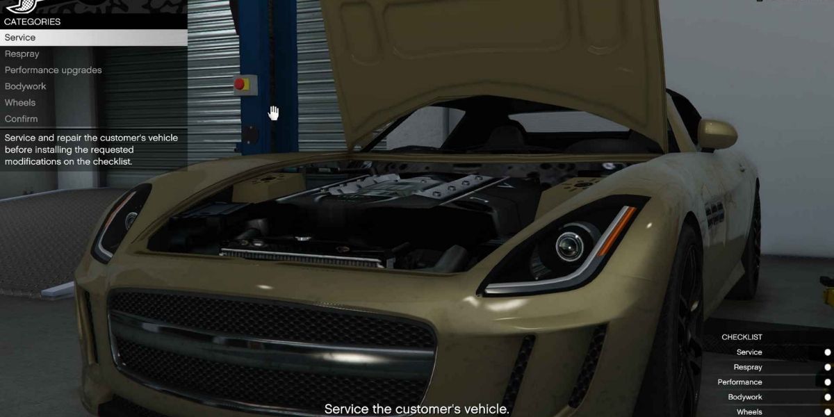 GTA Online fixing a car in the auto shop