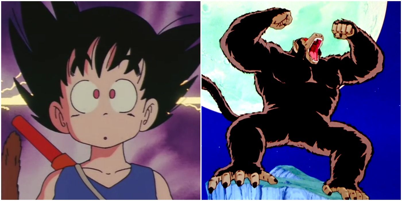 Goku and his monkey form in Dragon Ball