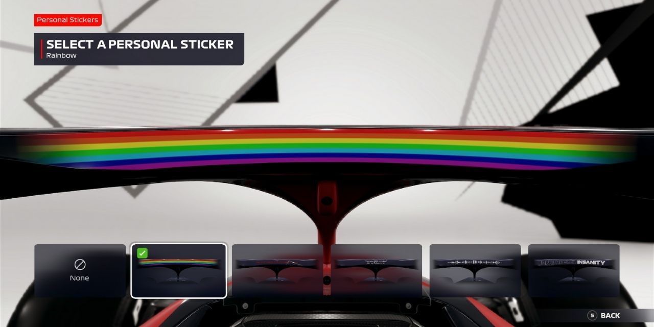 A picture of a rainbow sticker alongside the F1 halo