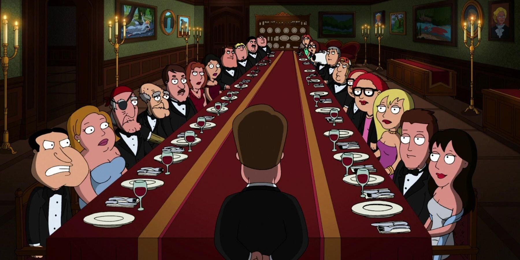 James Woods and his dinner guests in Family Guy