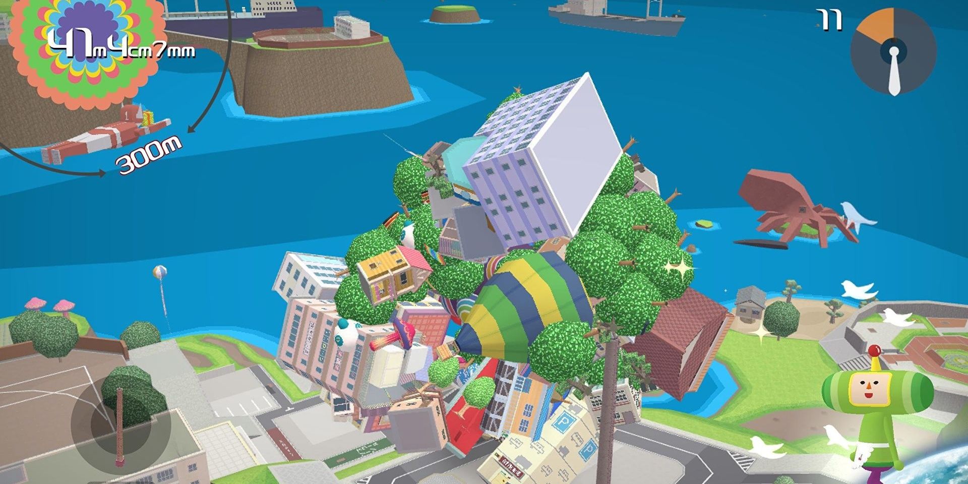 A collection of objects in a ball in Katamari Damacy Reroll