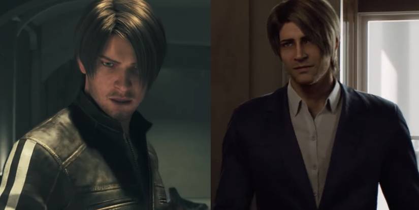 Leon sporting black in Vendetta compared to Leon wearing a blue coat in Infinite Darkness