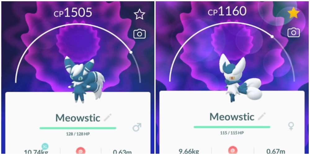 A male and female Meowstic in Pokemon GO