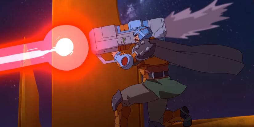 Man at Arms firing a weapon