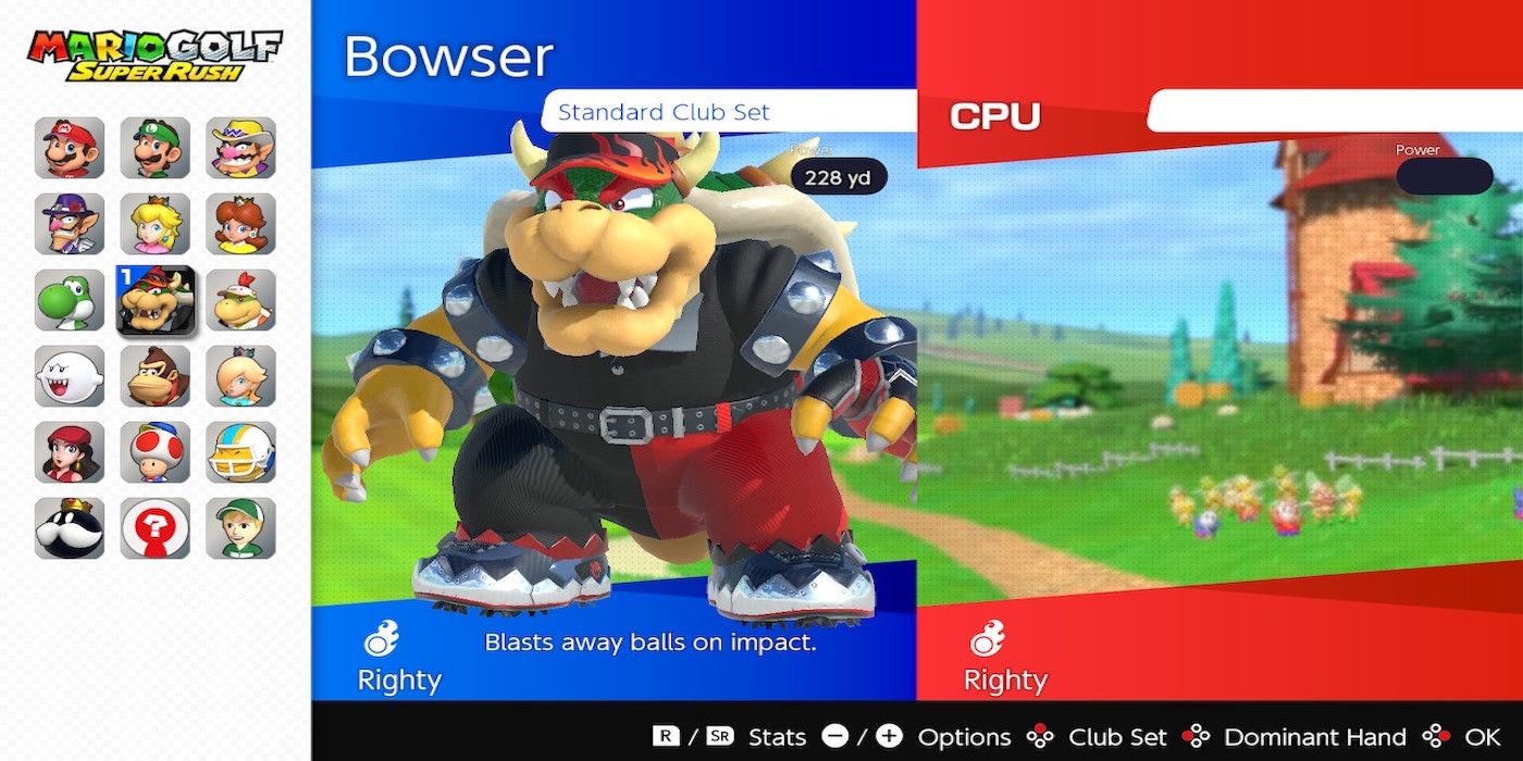 bowser on the character select screen from Mario Golf: Speed Rush