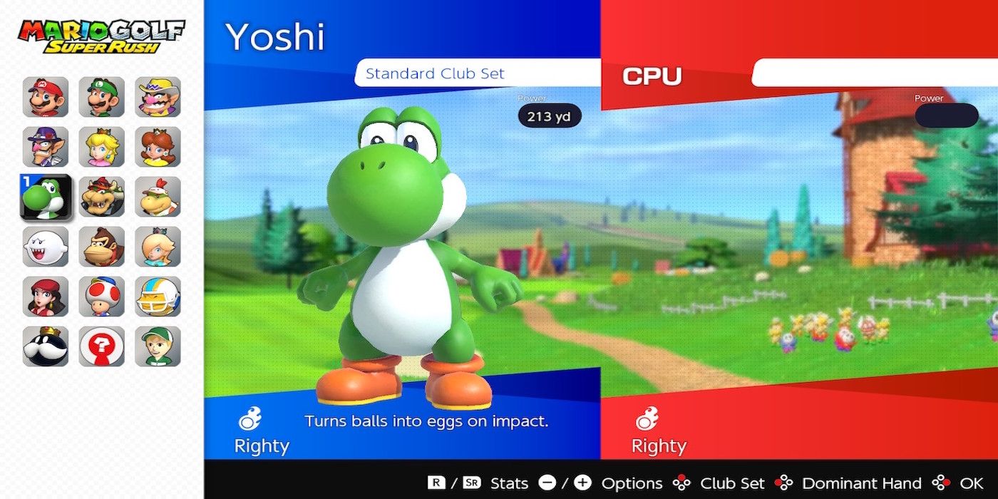 yoshi on the character select screen from Mario Golf: Speed Rush