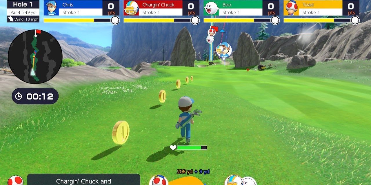 Coins on a golf course in Mario Golf: Super Rush