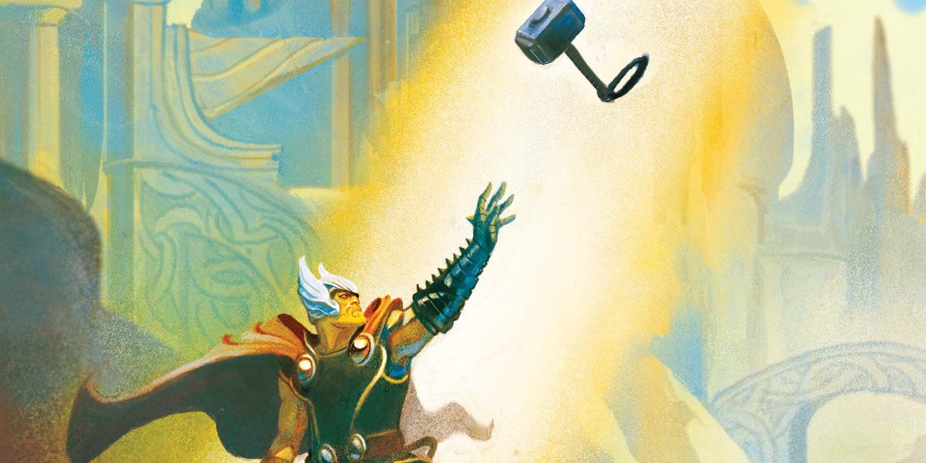 Thor nórdico alcançando o Mjolnir