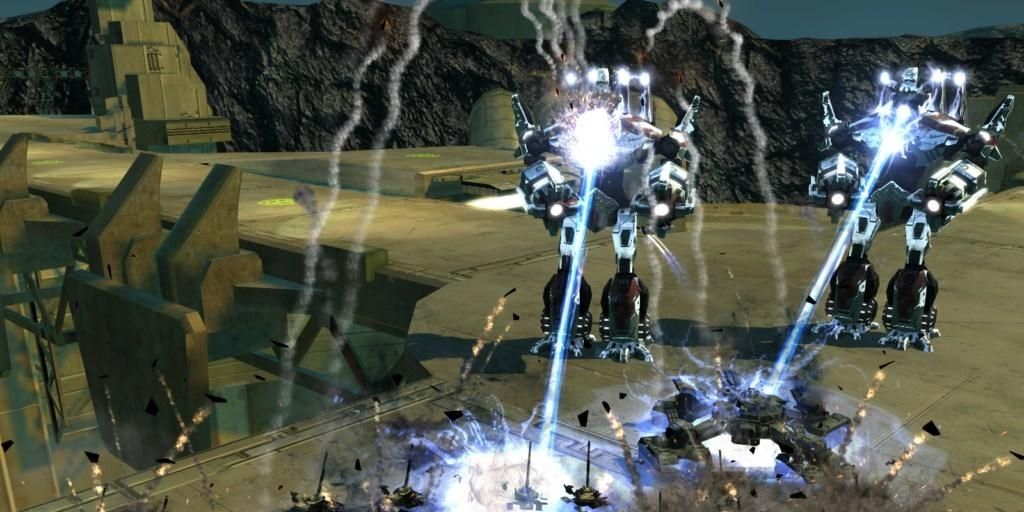 Mechs attacking in Supreme Commander 2