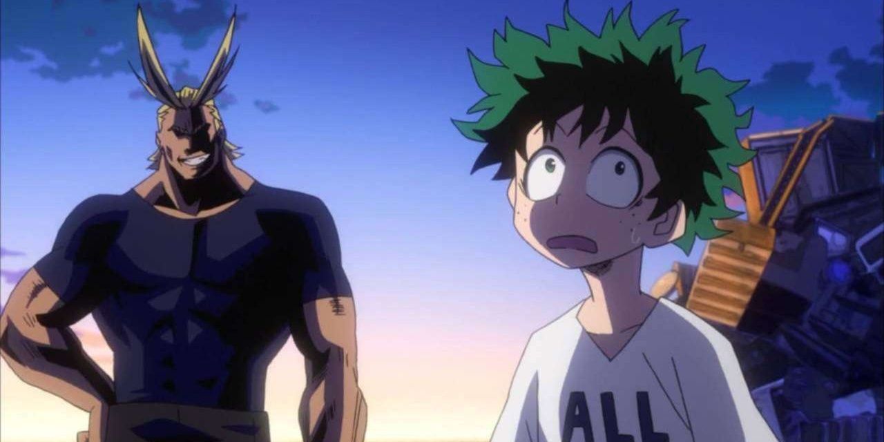 Midoriya and All Might in My Hero Academia