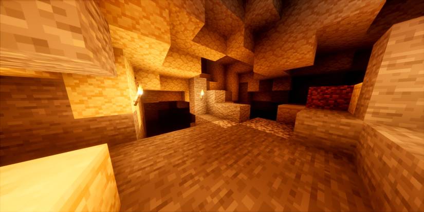 Torches lighting up a dark cave