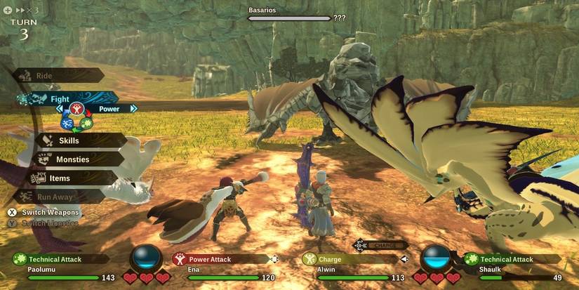 Fighting enemies in Monster Hunter Stories 2