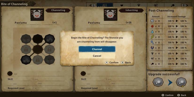 the rite of channeling menu from Monster Hunter Stories 2