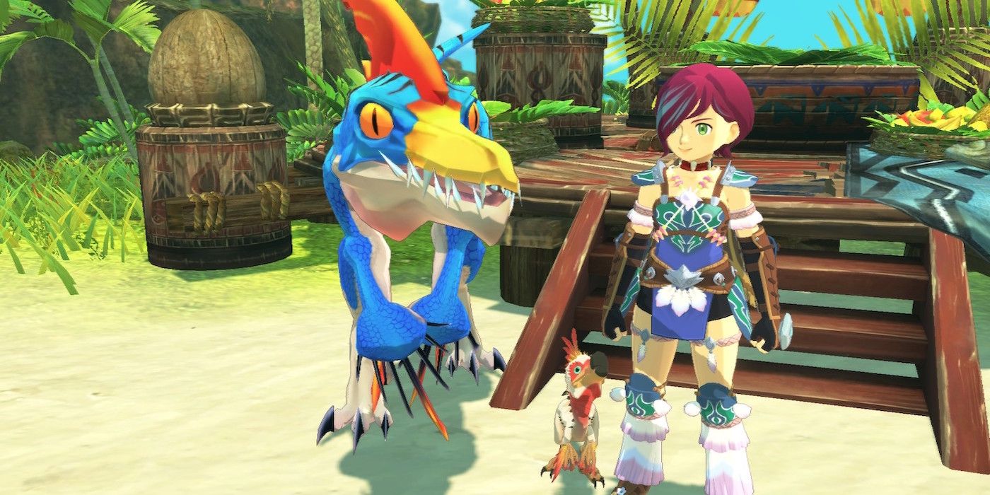 The main character and her Monsties from Monster Hunter Stories 2