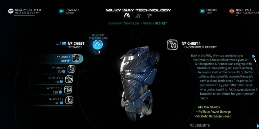 The N7 Armor Is Craftable In Mass Effect: Andromeda