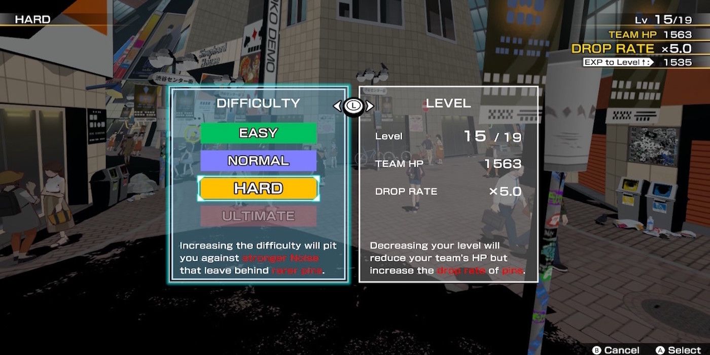 The level adjust menu from Neo: The World Ends With You