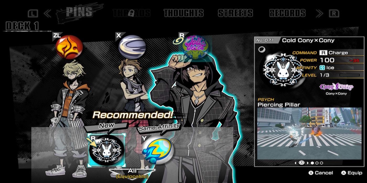 The pin menu from Neo: The World Ends With You