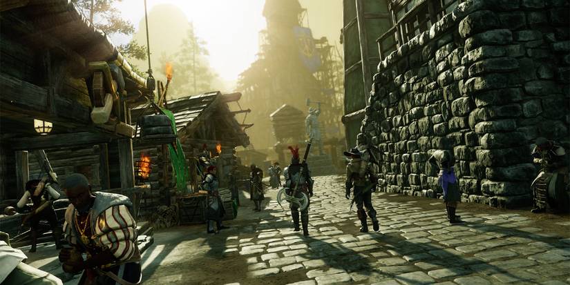 New World Walking Down A Pathway In A Town