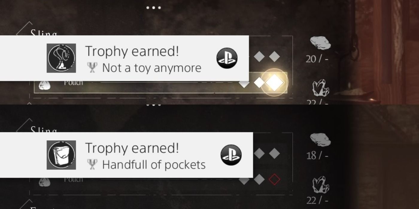 Not a toy anymore trophy and Handfull of pockets trophy earned in A Plague tale: Innocence