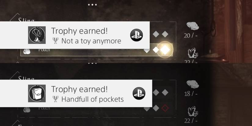 Not a toy anymore trophy and Handfull of pockets trophy earned in A Plague tale: Innocence
