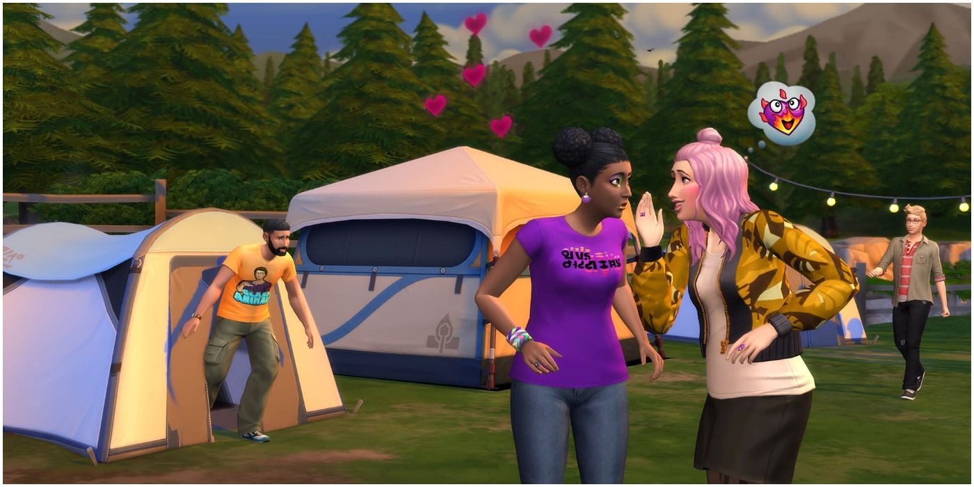 Two sims in love at a campsite Sims 4